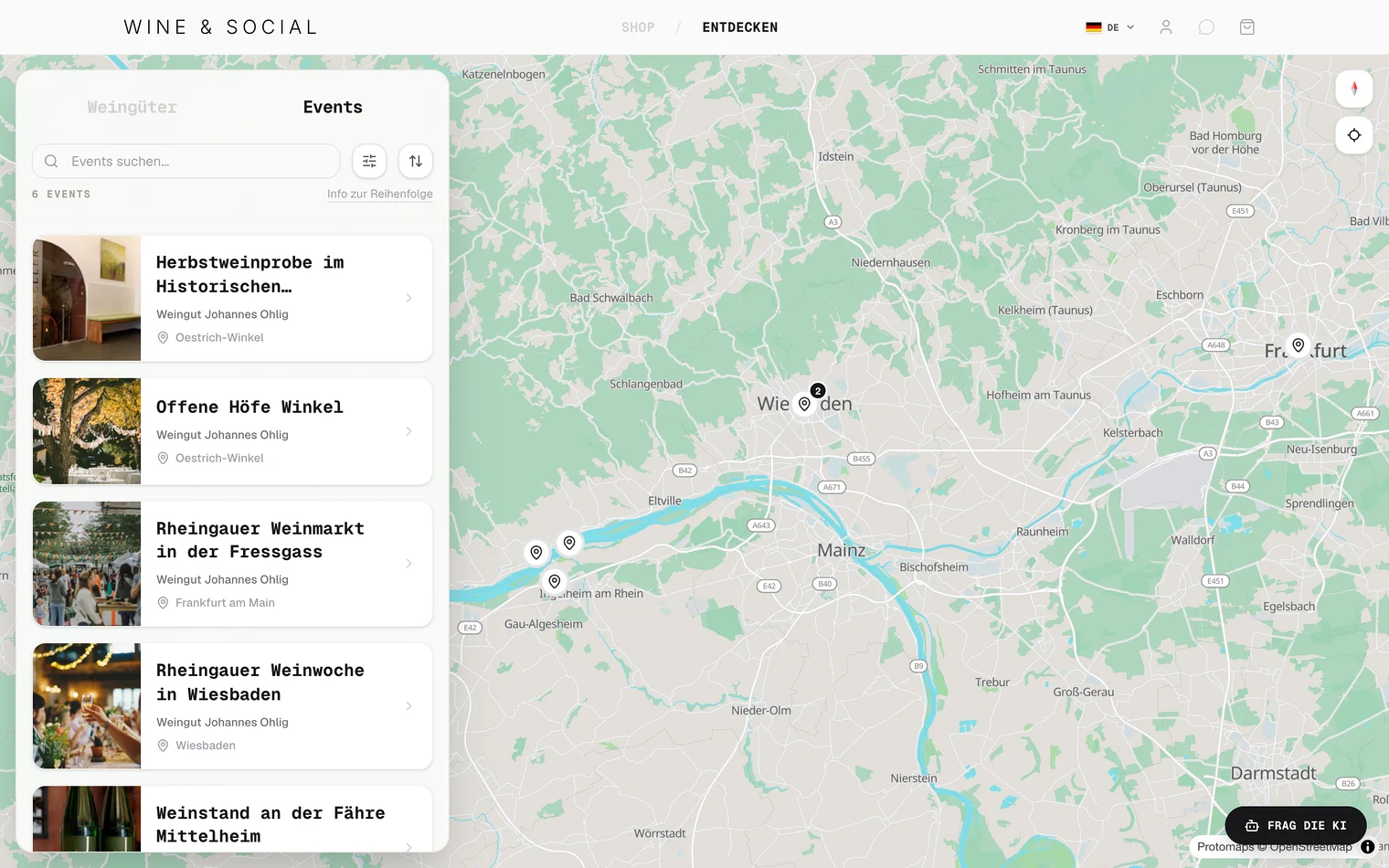 Explore im Desktop-Browser: Events der Region in der Liste neben der Karte