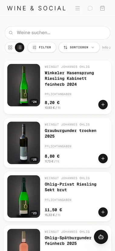 Shop auf dem iPhone: Weine der Weingüter mit Preisen und Pflichtangaben